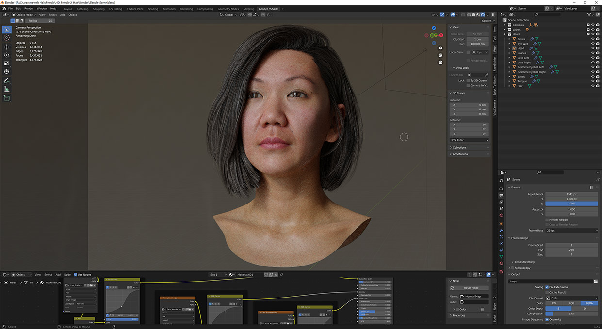 Download blender 3d head model with realistic hair and face